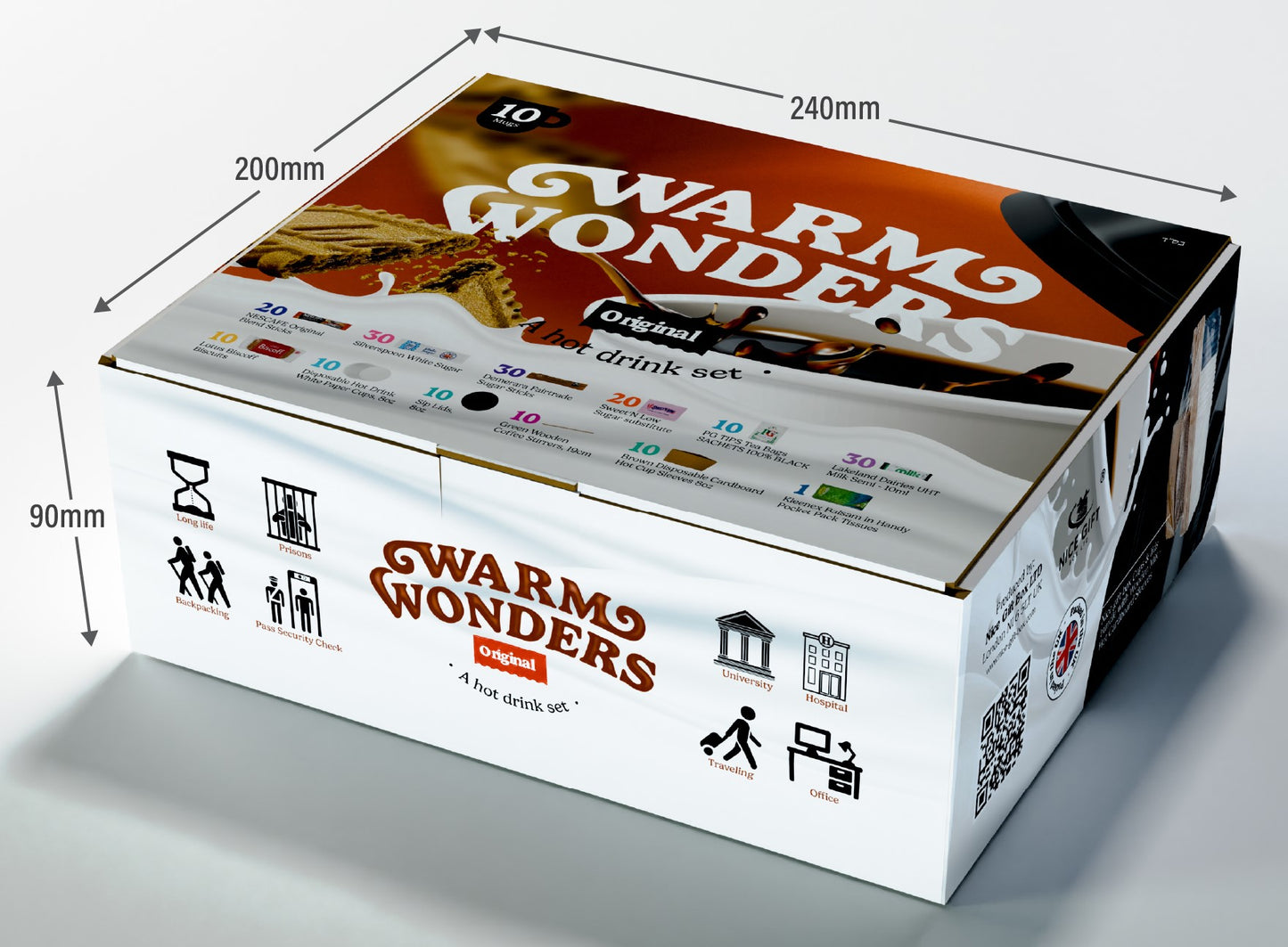 Original Hot Drink Gift Basket – 10-Mug Set with Assorted Coffee, Tea, Biscuits & Milk Sticks – WarmWonders Travel Edition – TSA Approved & Perfect for Airport Travel